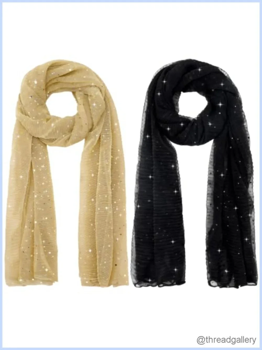 2-Pack Women Sequin Mesh Scarf Wrap Sheer Sparkle Shawl Y2K Rave Headscarf